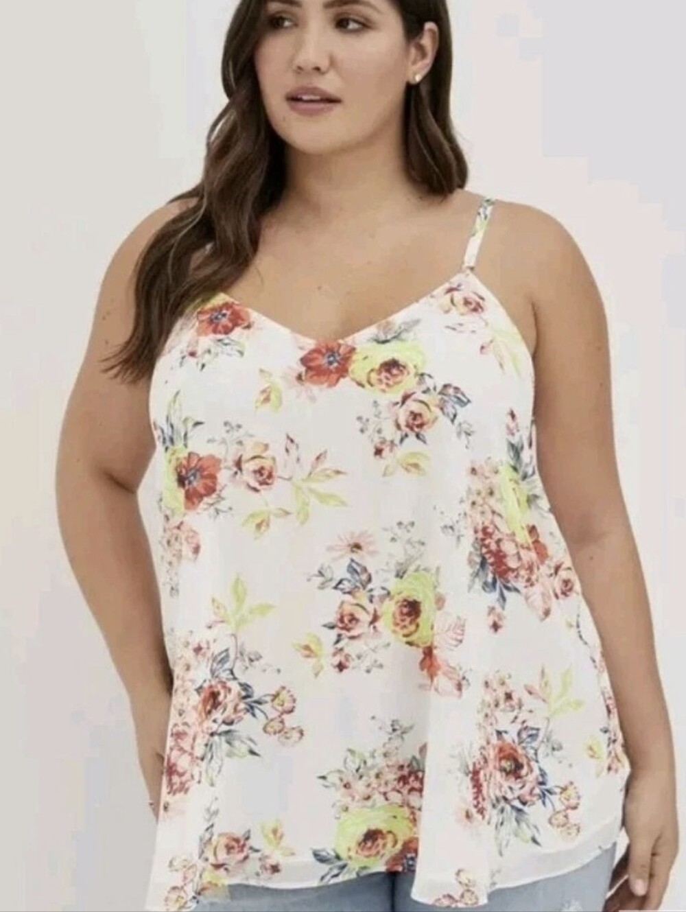 Torrid Sophie Chiffon Swing Cami Tank Top Floral White 0 XL